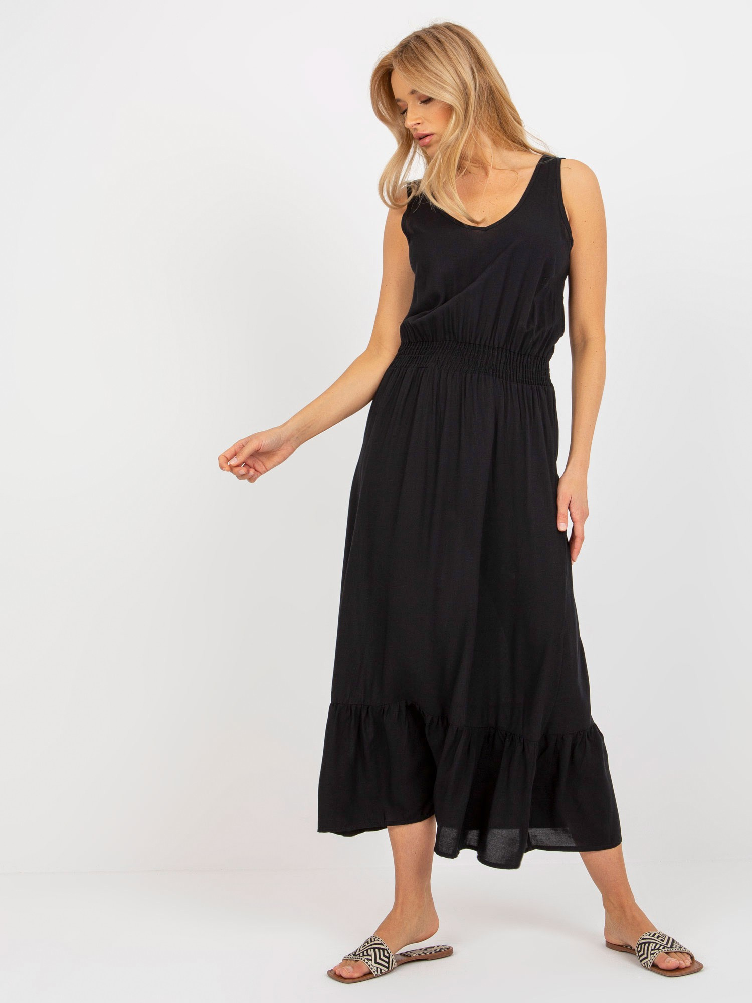 Čierne dlhé voľné šaty -D73761R30391A-black Veľkosť: XS