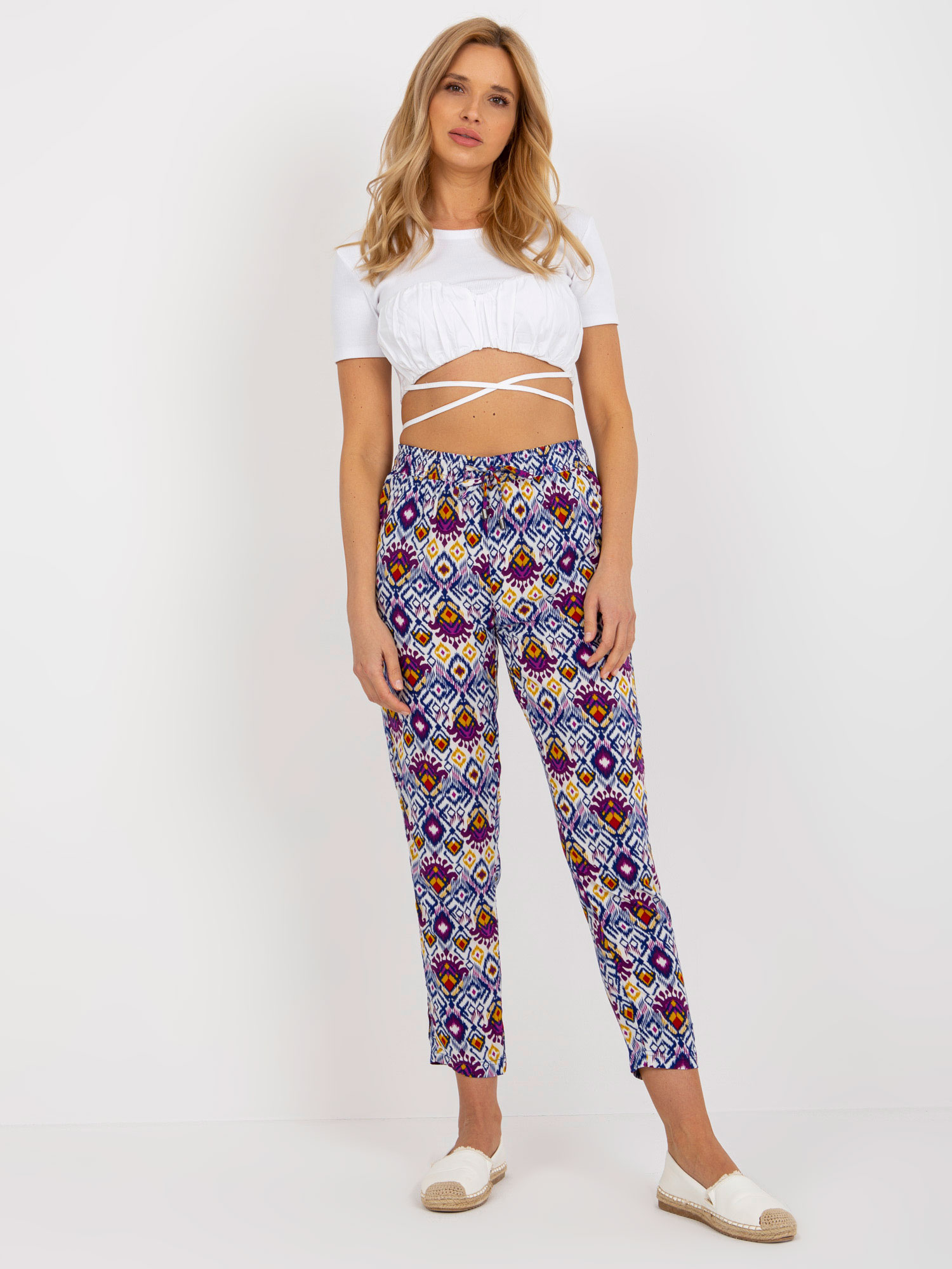 Fialové letné vzorované nohavice D73770M61869I-violet Veľkosť: 2XL