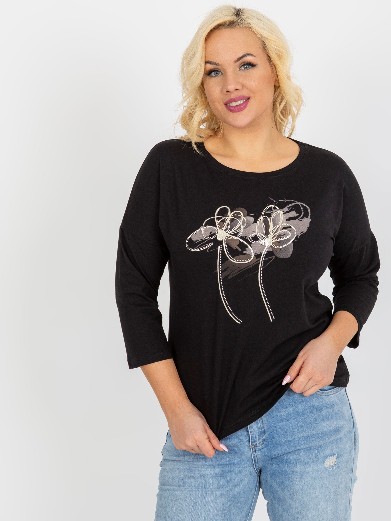 Čierne tričko s aplikáciou -RV-BZ-8554.01P-black Veľkosť: ONE SIZE