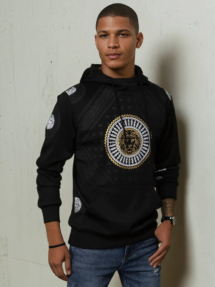 Čierna pánska mikina cez hlavu s potlačou BX5569 Veľkosť: M