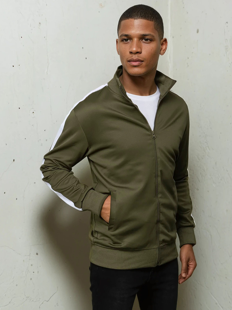 Khaki basic mikina na zips BX5561 Veľkosť: L