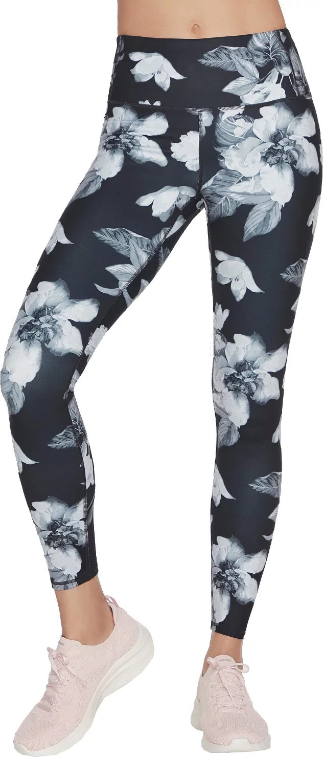 Čierne kvetované legíny Skechers Go Sculpt Magnolia Dreams HW Legging WLG214-BKMT Veľkosť: XL