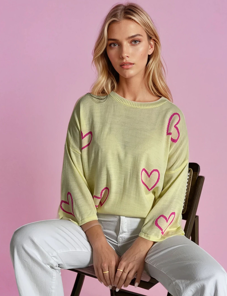 Žltý srdiečkový svetrík SWEET HEART MY1926 Veľkosť: ONE SIZE