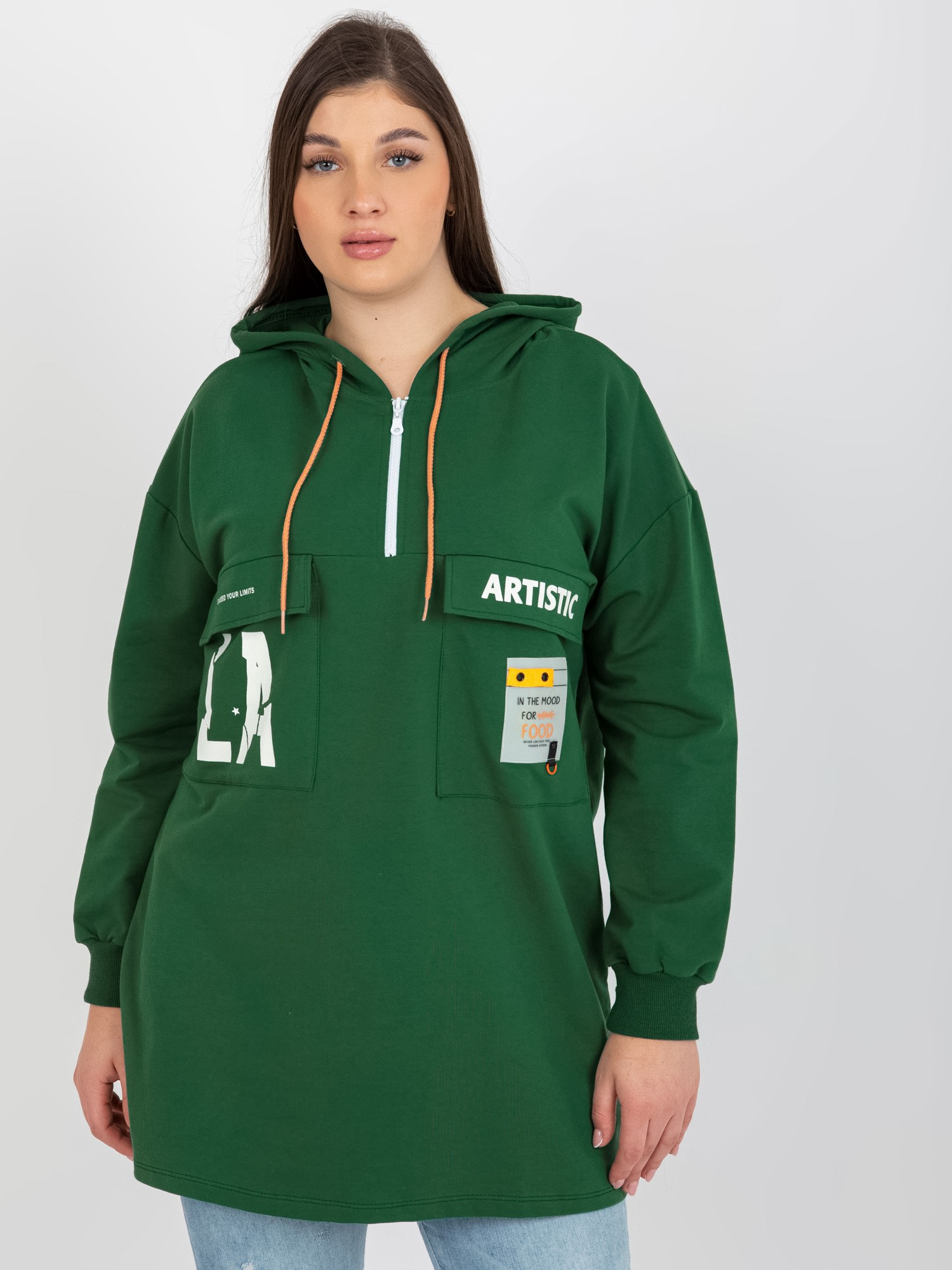 Tmavozelená dlhšia dámska mikina s kapucňou RV-BL-8258.34-tmavo zelená Veľkosť: ONE SIZE