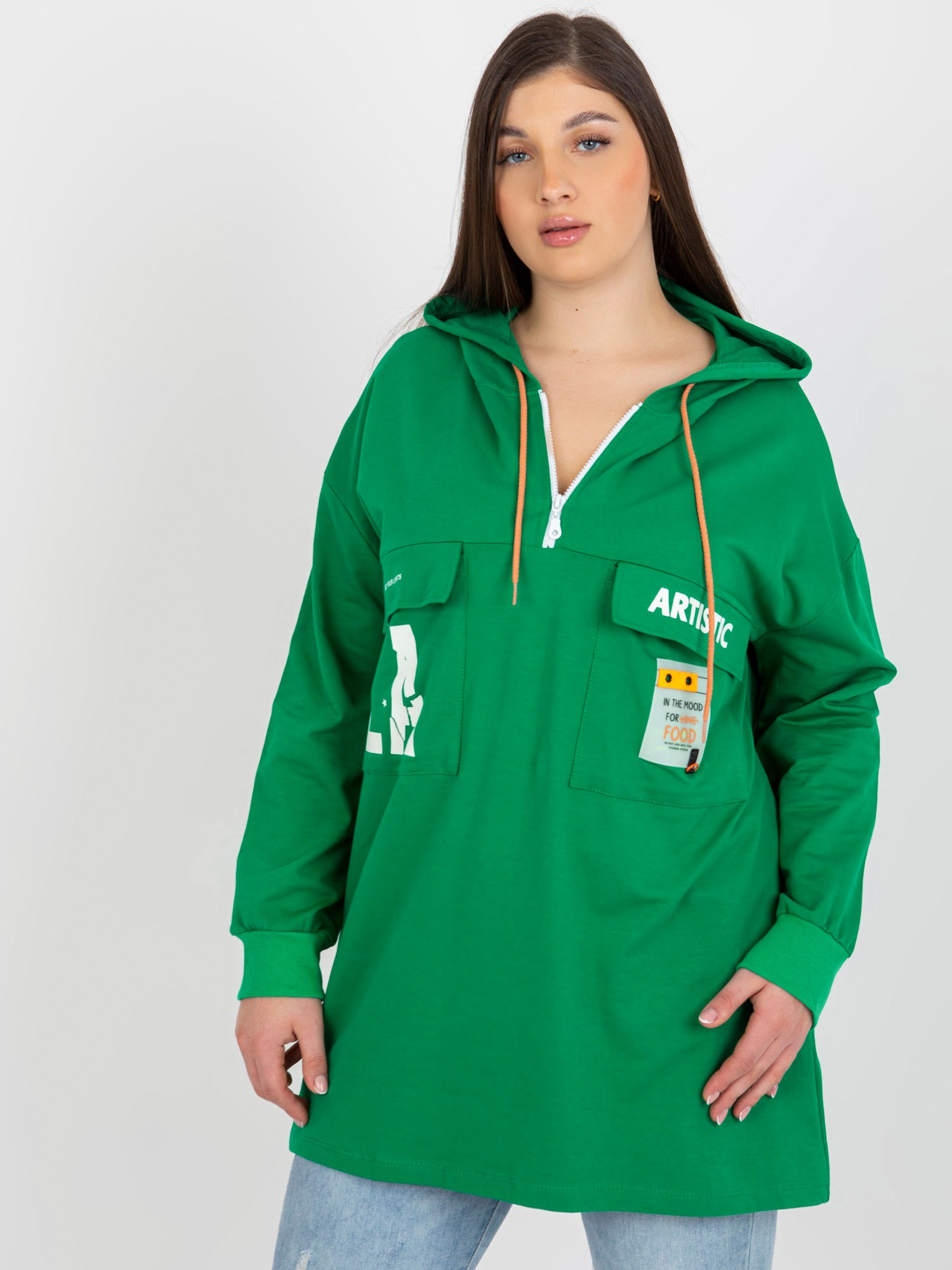 Zelená dlhšia dámska mikina s kapucňou -RV-BL-8258.34-zelená Veľkosť: ONE SIZE