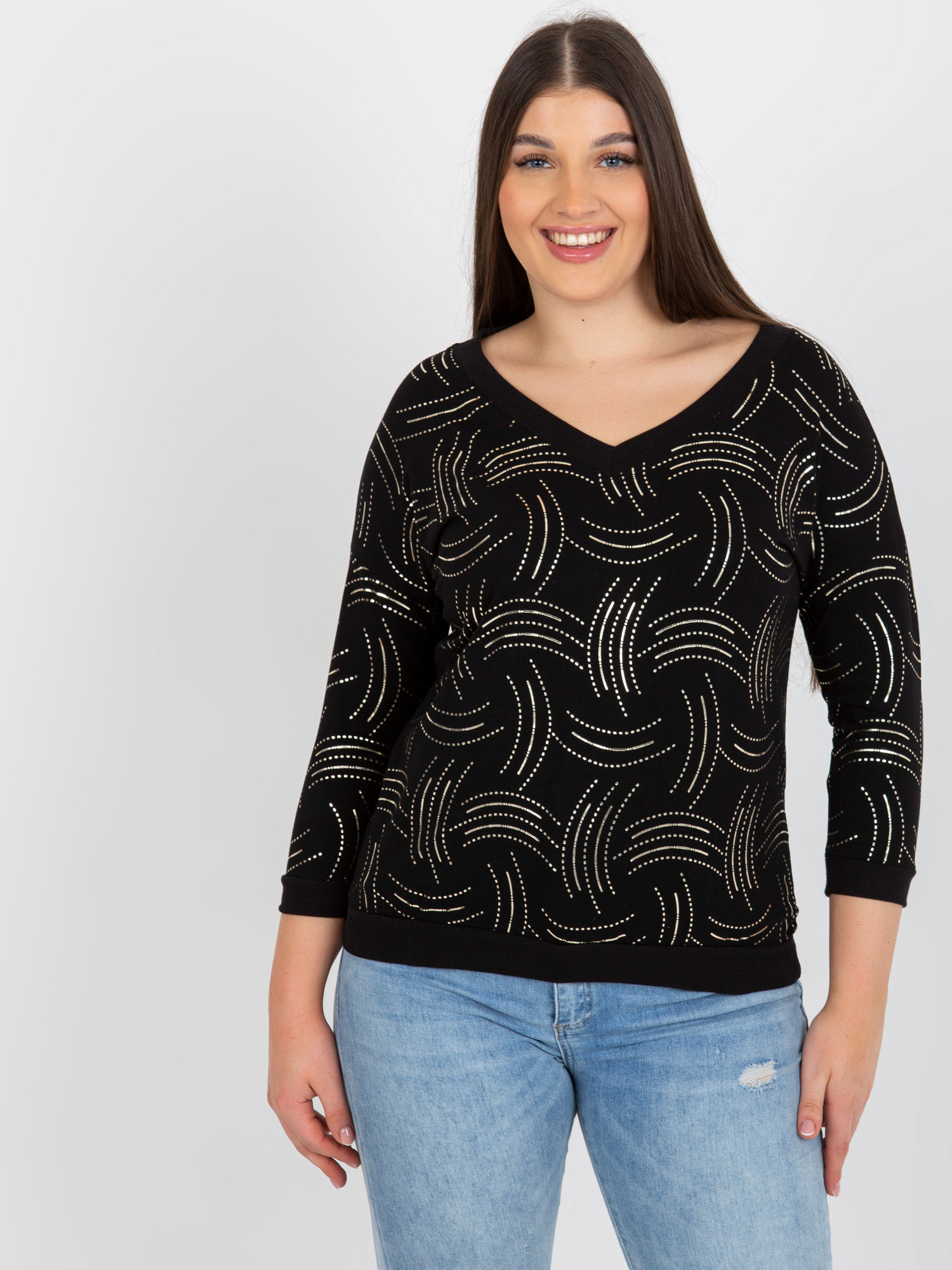 Čierne tričko s trblietavou potlačou RV-BZ-8514.04P-black Veľkosť: ONE SIZE