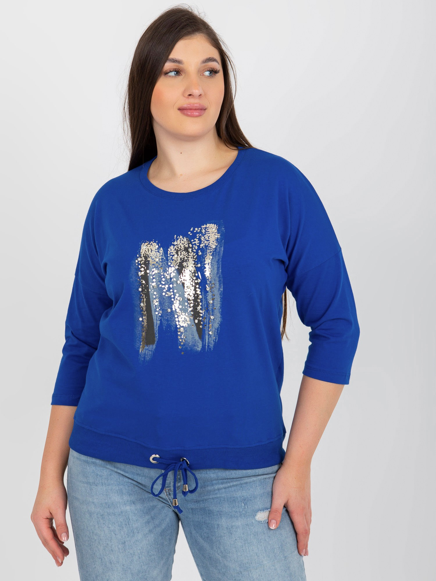 Tmavomodré tričko s aplikáciou kamienkov -RV-BZ-8182.36P-dark blue Veľkosť: ONE SIZE