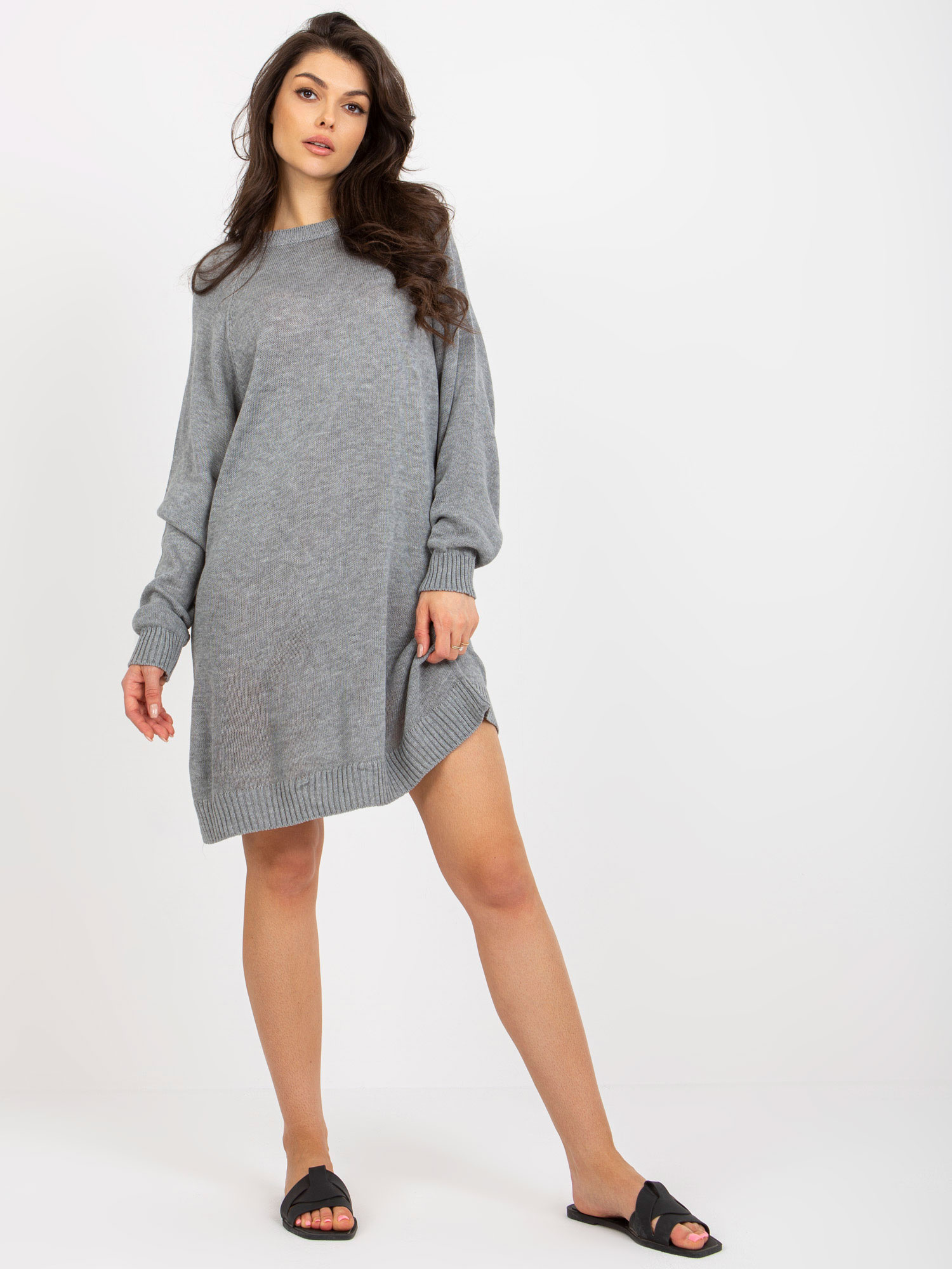 Sivé svetrové oversize šaty BA-SW-9005.36P-grey Veľkosť: ONE SIZE