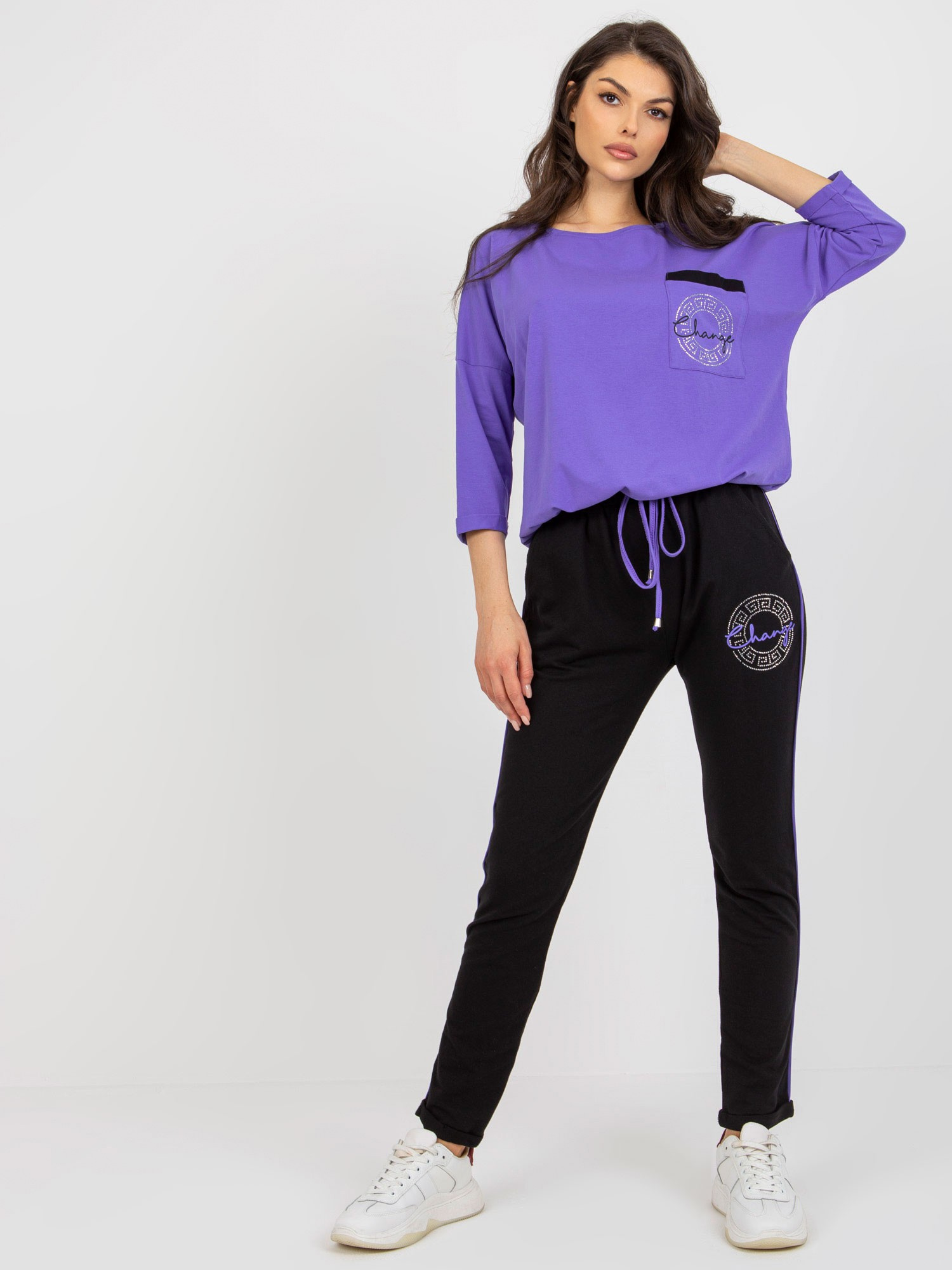Fialový komplet teplákov a trička s 3/4 rukávom RV-KMPL-7717.25-violet Veľkosť: S/M
