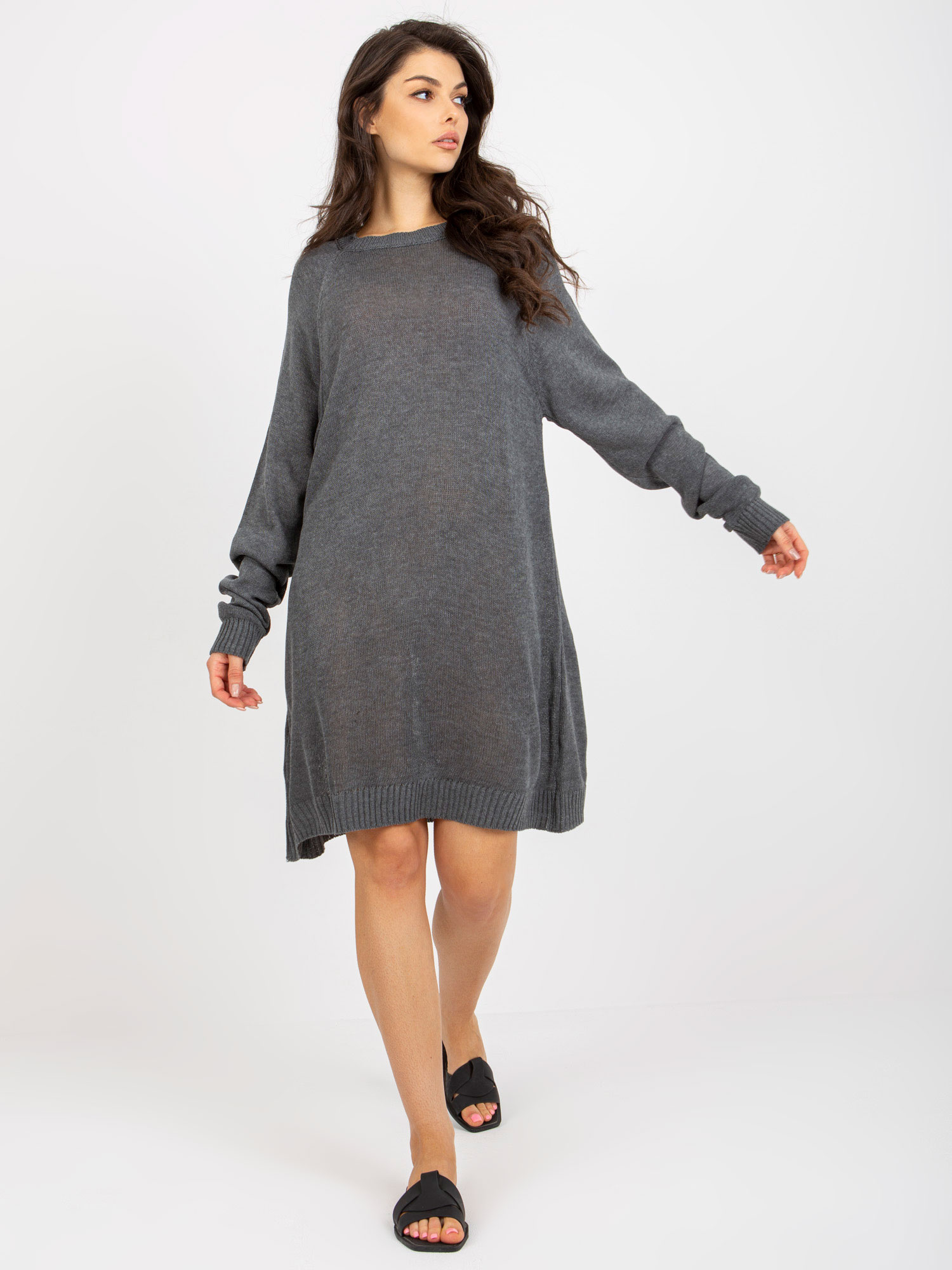 Tmavosivé svetrové oversize šaty BA-SW-9005.36P-dark grey Veľkosť: ONE SIZE