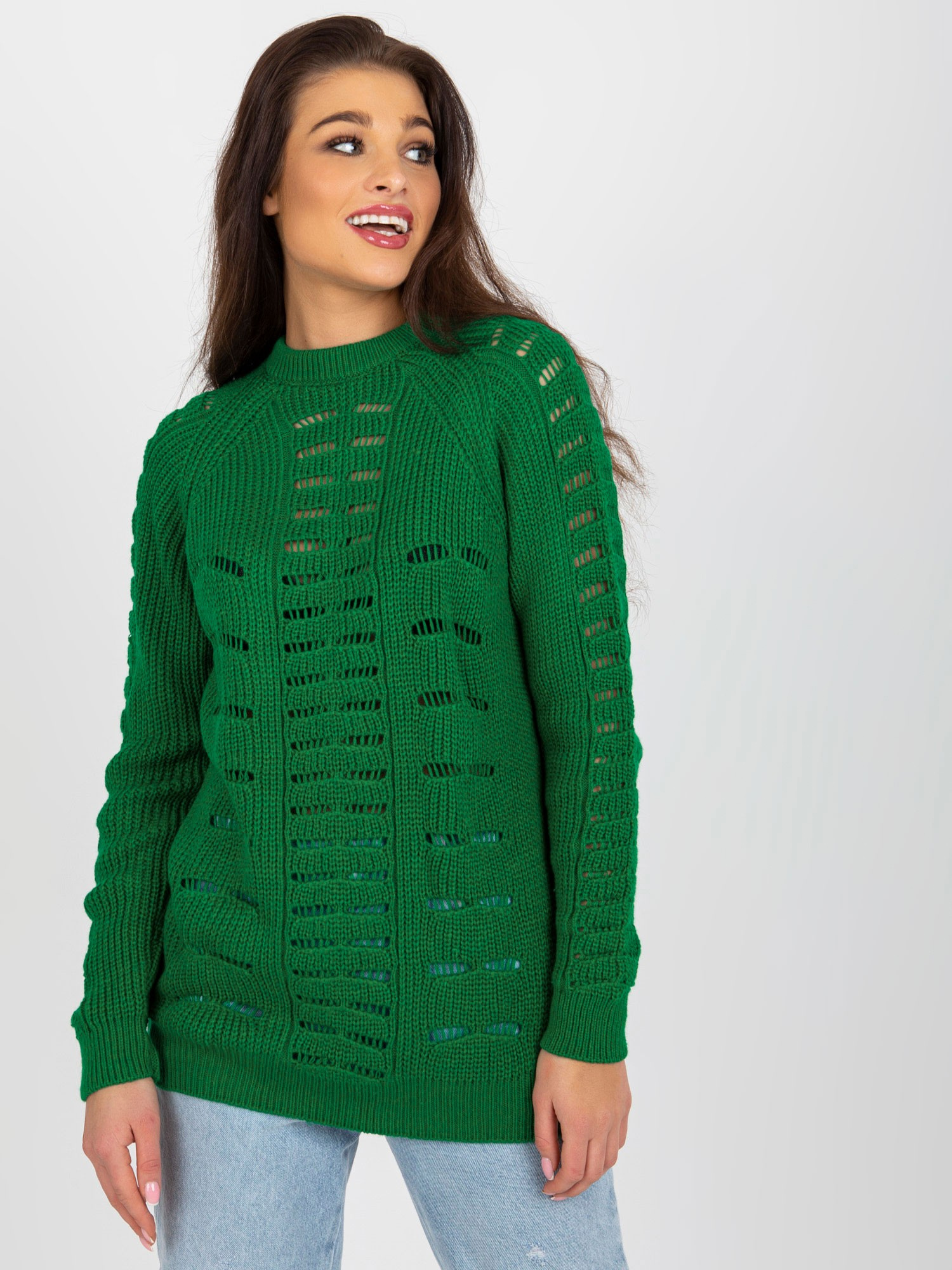 Zelený dierovaný sveter BA-SW-8056.21P-green Veľkosť: ONE SIZE