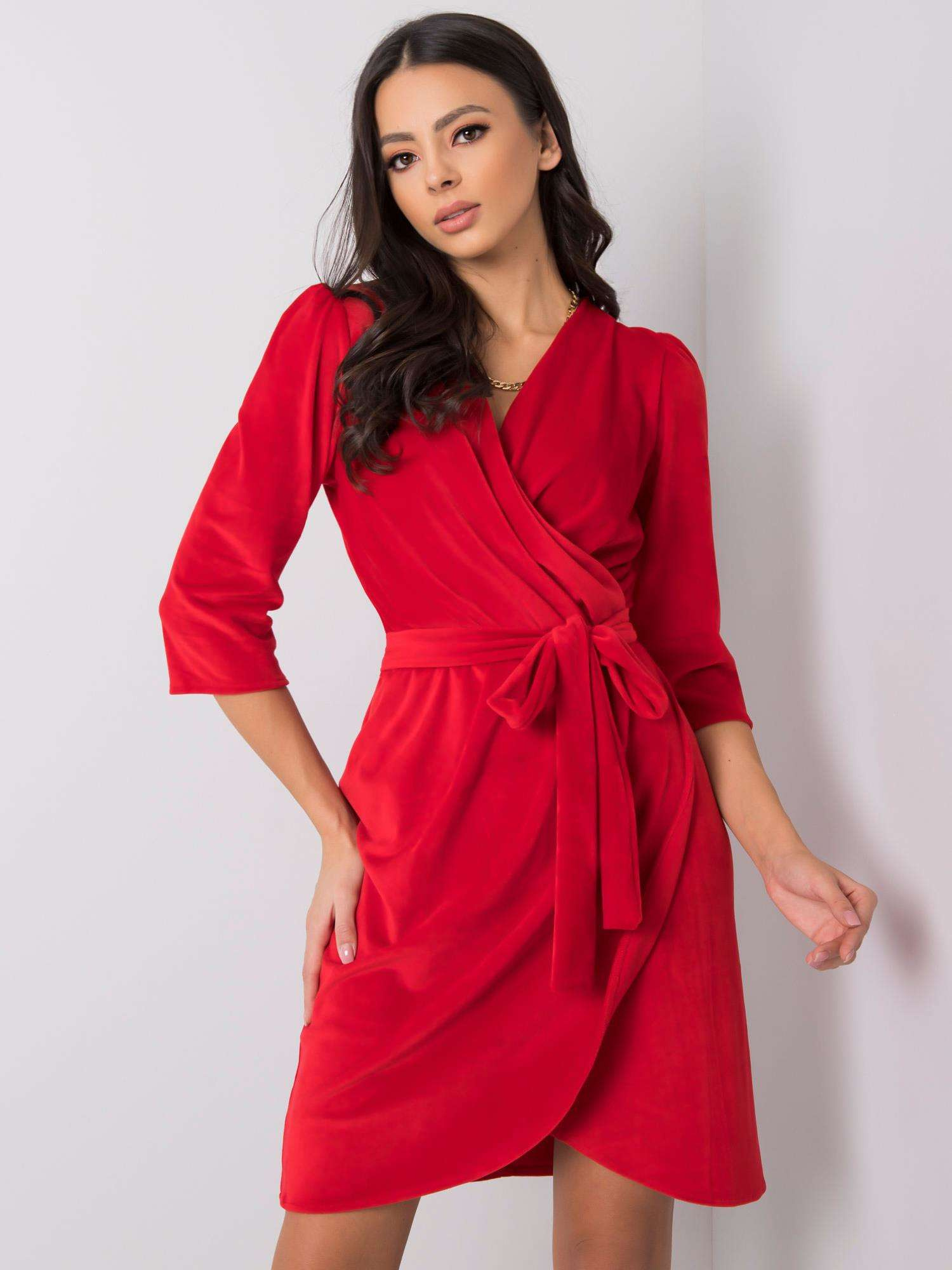 Červené elegantné šaty s opaskom -LK-SK-508393.65-red Veľkosť: 36