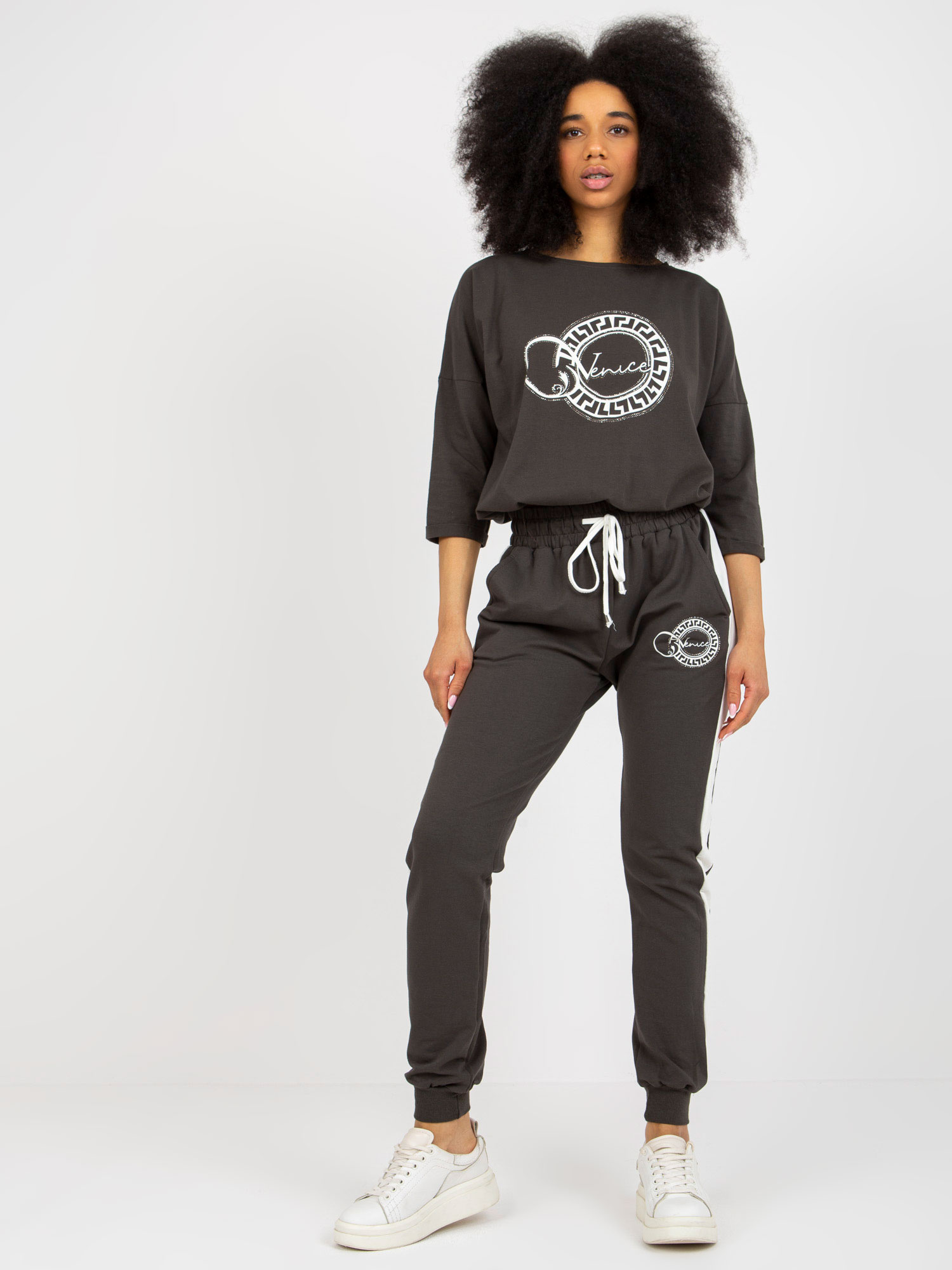 Khaki tepláková súprava s 3/4 rukávmi RV-KMPL-7719.37-dark khaki Veľkosť: S/M