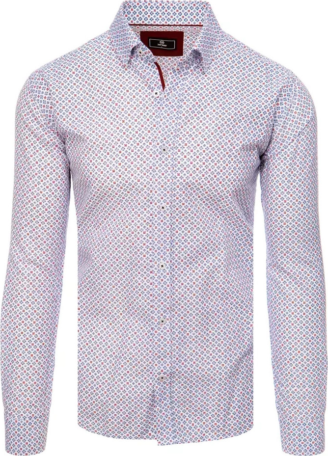 Biela pánska košeľa s červeným vzorom DX2415 Veľkosť: XL