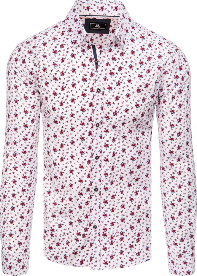 Biela pánska košeľa s červenou kvetinovou potlačou DX2396 Veľkosť: M