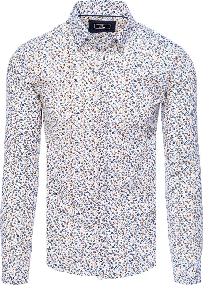 Biela pánska košeľa s kvetinovým vzorom DX2413 Veľkosť: XL