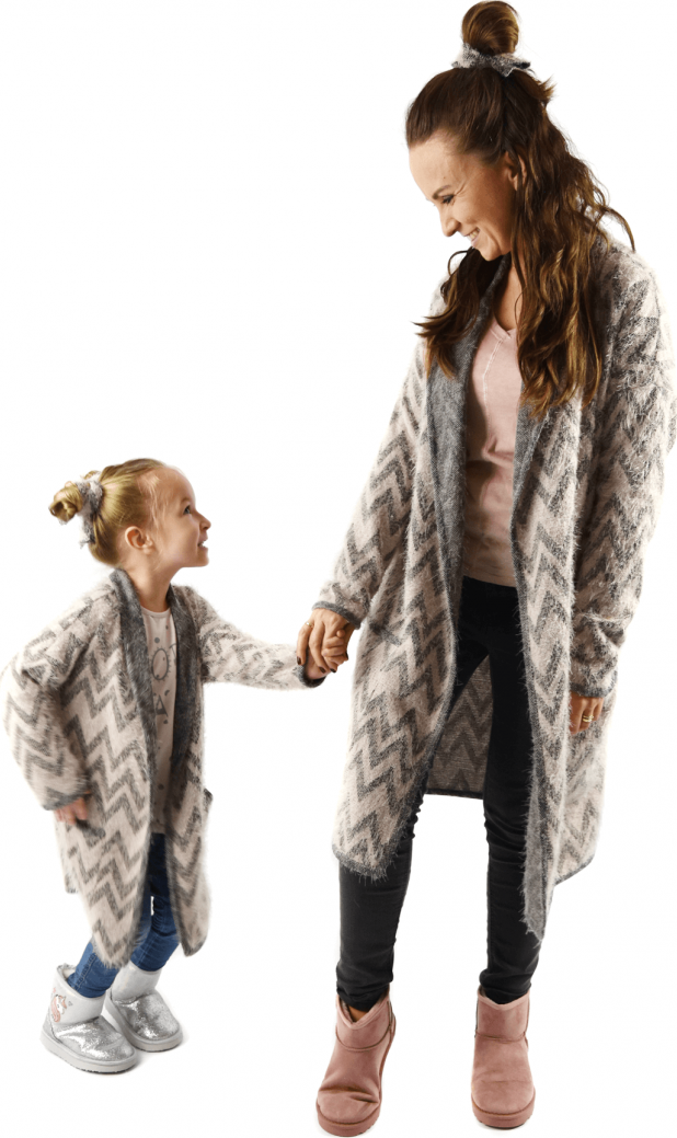 Súprava kardiganov pre mamičku a dcéru - sivo-smotanová Veľkosť dospelý: 140/146