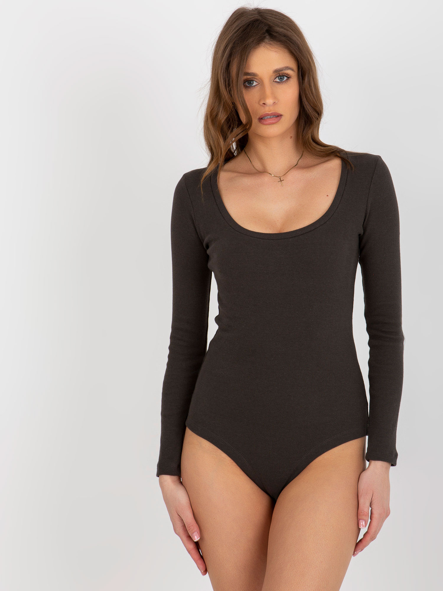 Tmavé khaki body s dlhým rukávom RV-BO-6259-1.31-dark khaki Veľkosť: S