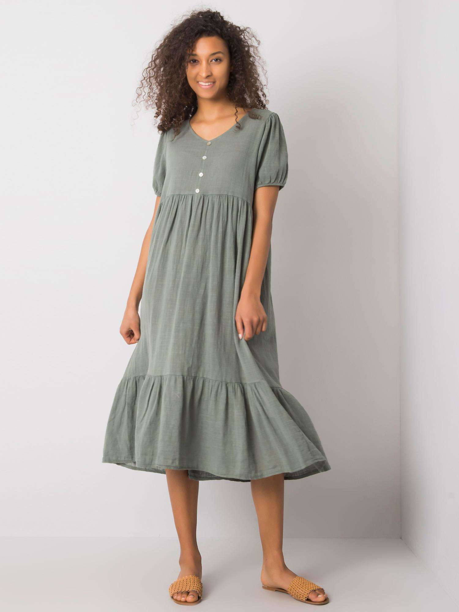 Khaki dámske dlhšie šaty TW-SK-BI-25504.19P-khaki Veľkosť: S