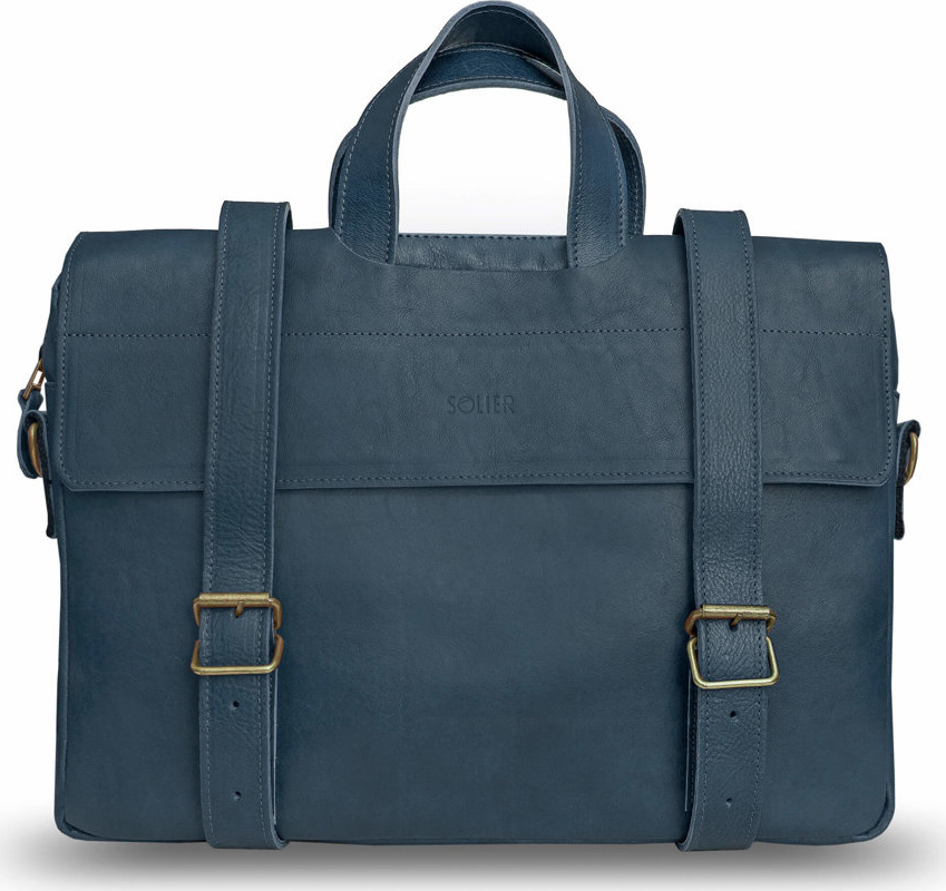 SOLIER Modrá kožená aktovka s popruhmi SL03 (SR03 NAVY) Veľkosť: ONE SIZE