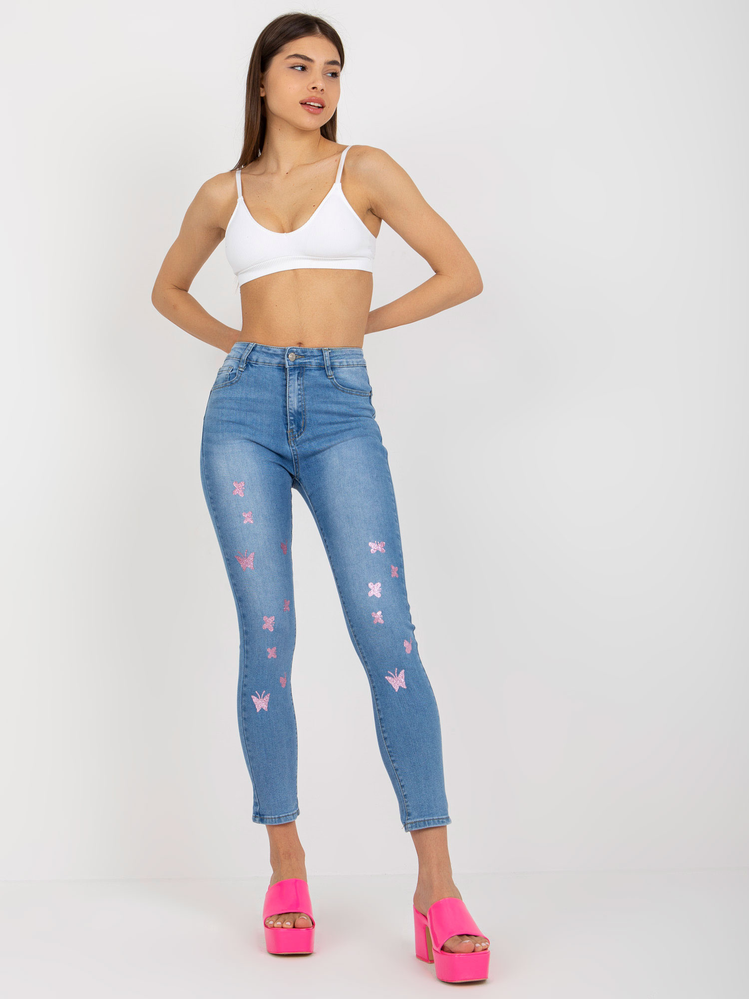Modré dámske džínsy s potlačou NM-SP-JK105.85P-blue Veľkosť: XS