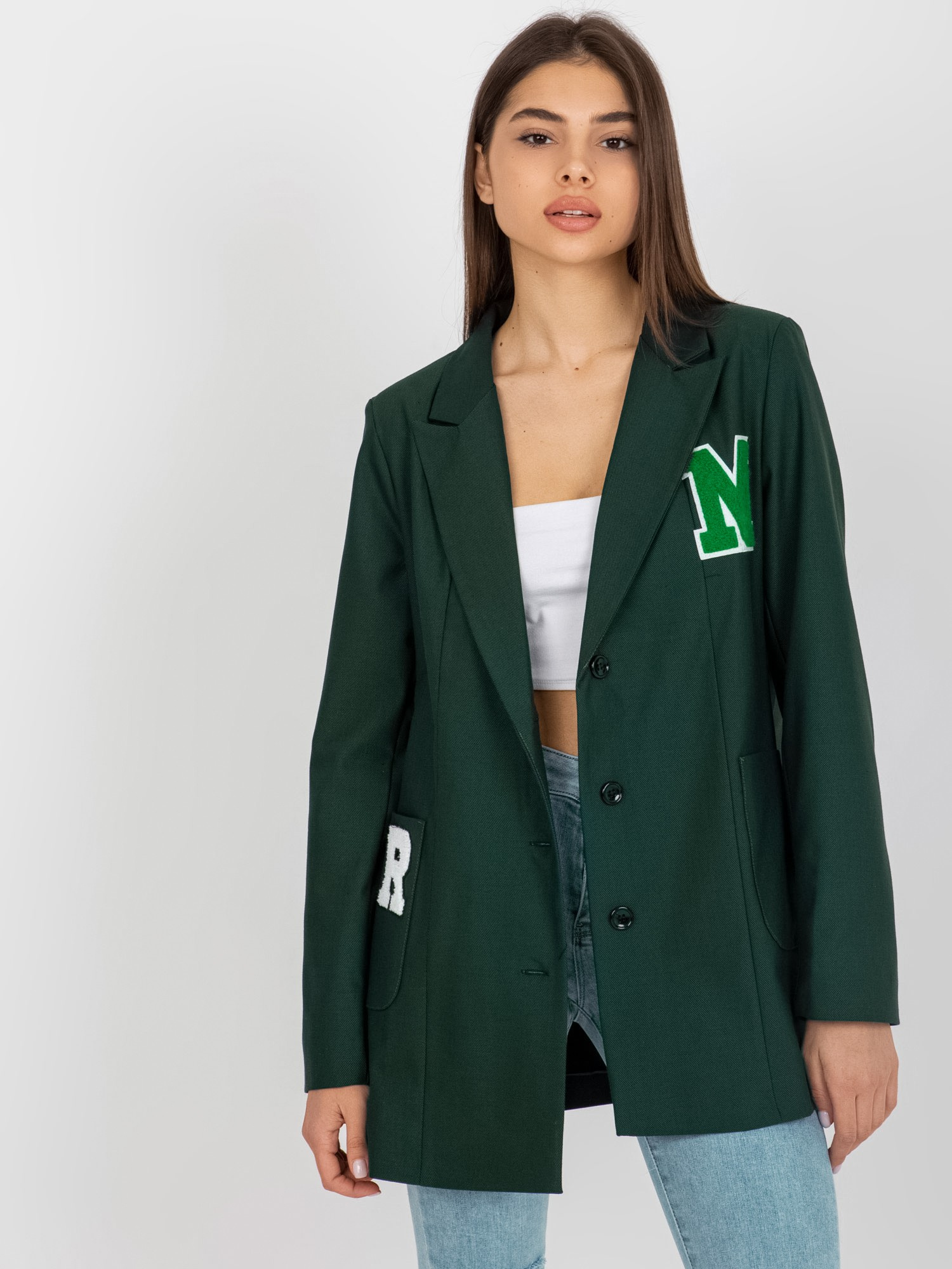 Tmavozelené sako s nášivkami LK-MA-509286-3.01P-dark green Veľkosť: ONE SIZE