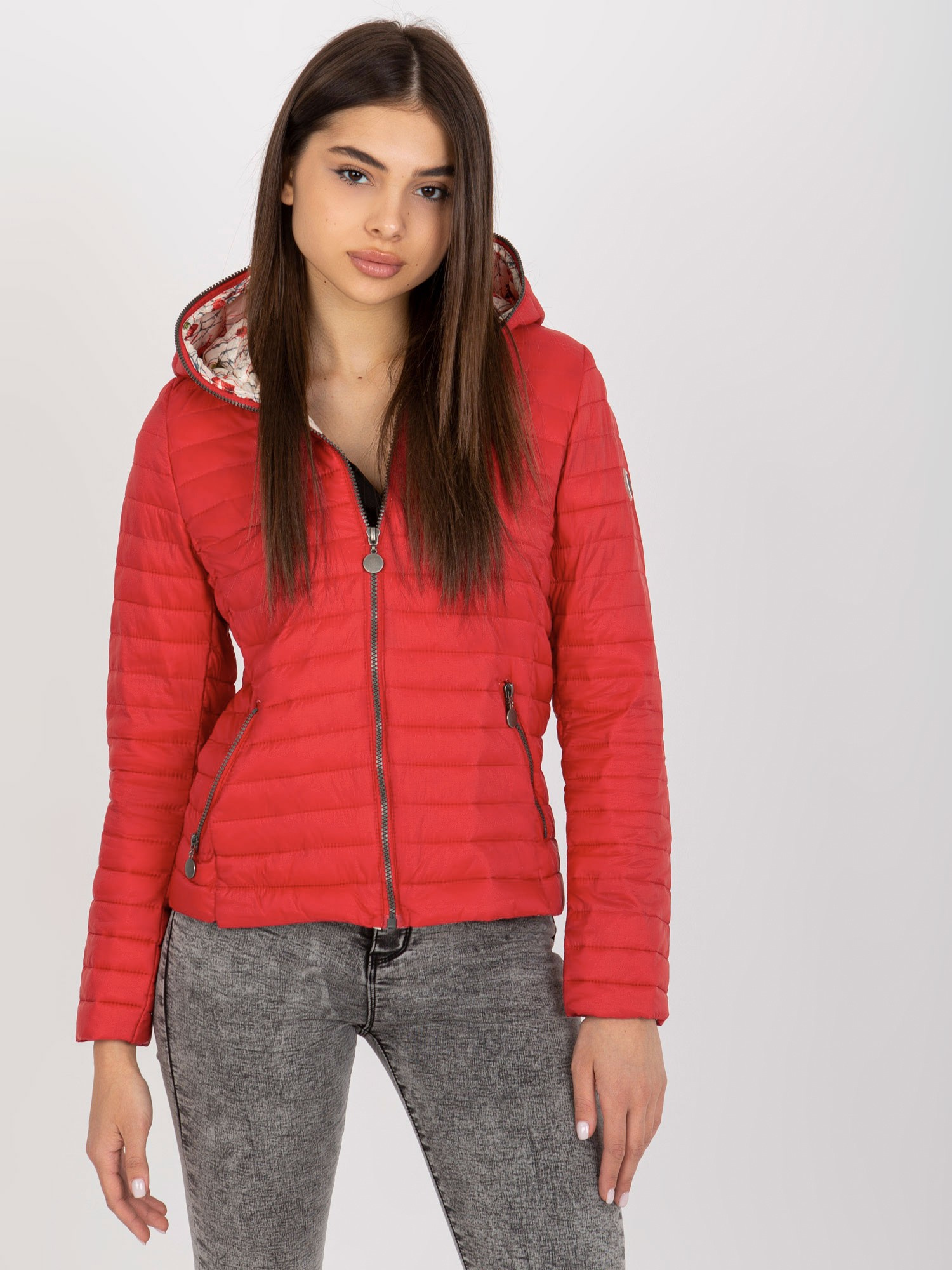 Červená prešívaná bunda s kapucňou NM-KR-BI-2016.00P-red Veľkosť: S