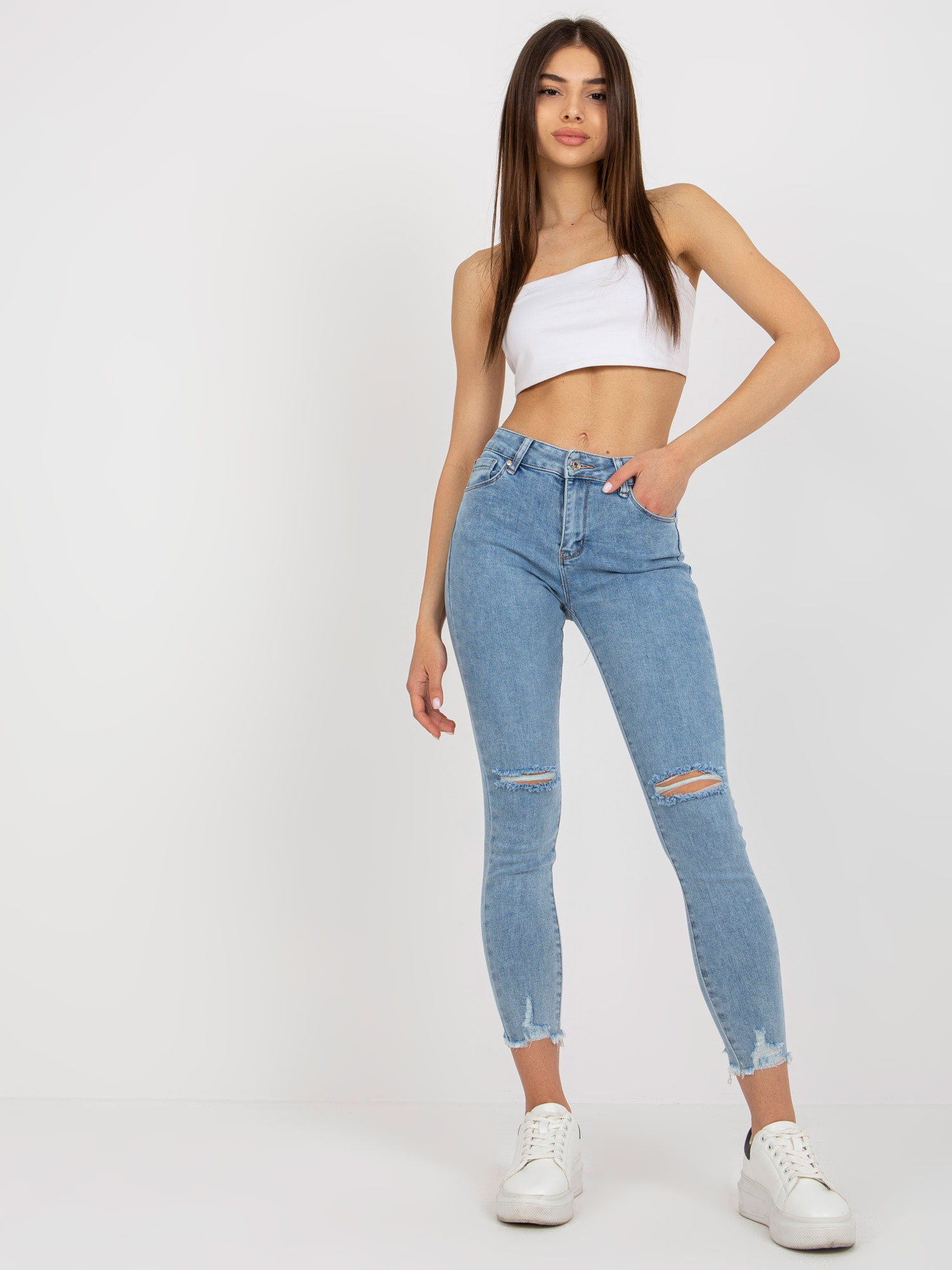 Modré dámske džínsy s dierami NM-SP-PJ23235.10-blue Veľkosť: XS