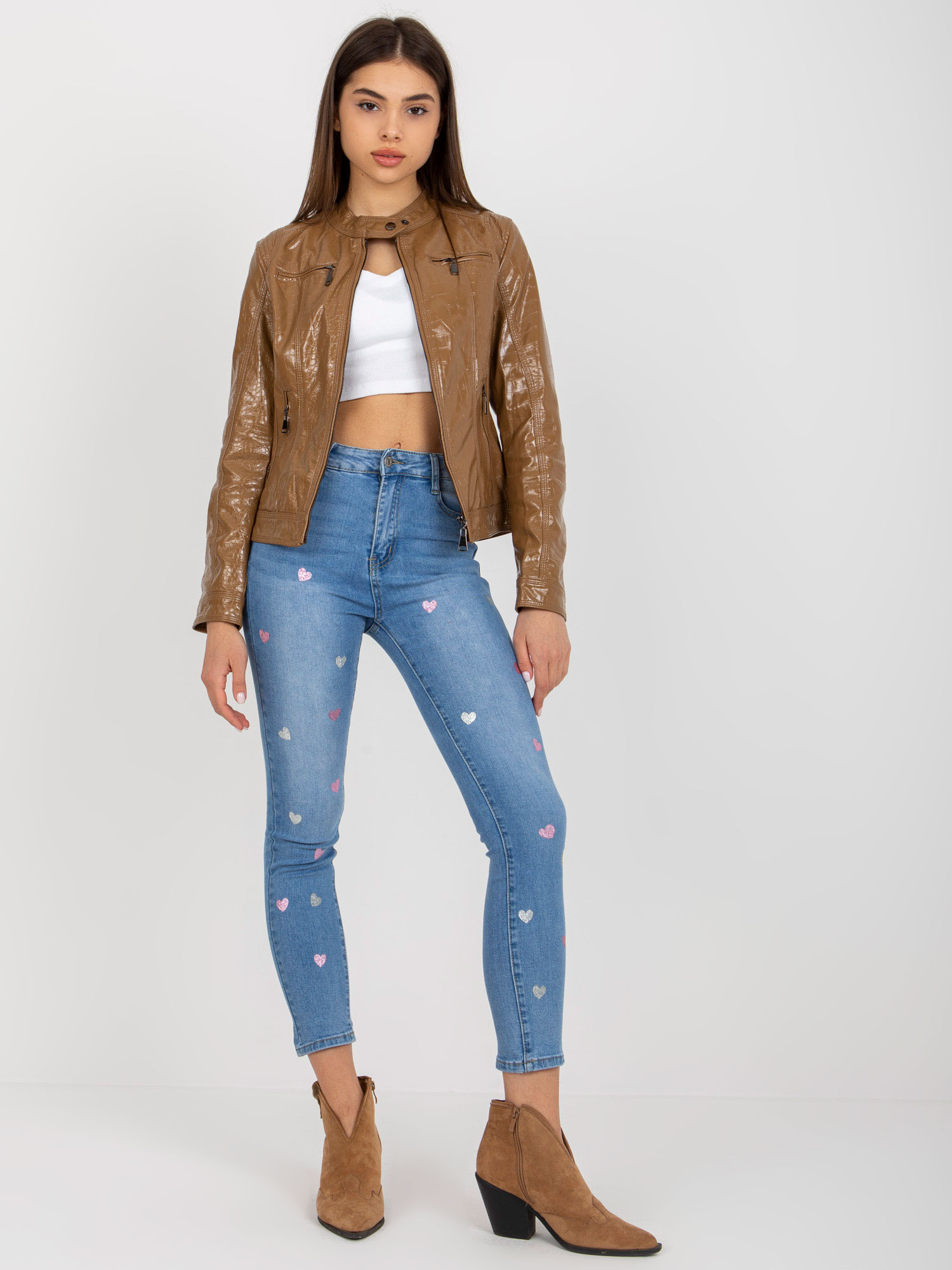 Hnedá lesklá koženková bunda NM-DE-KR-HX-3936.99P-camel Veľkosť: XL