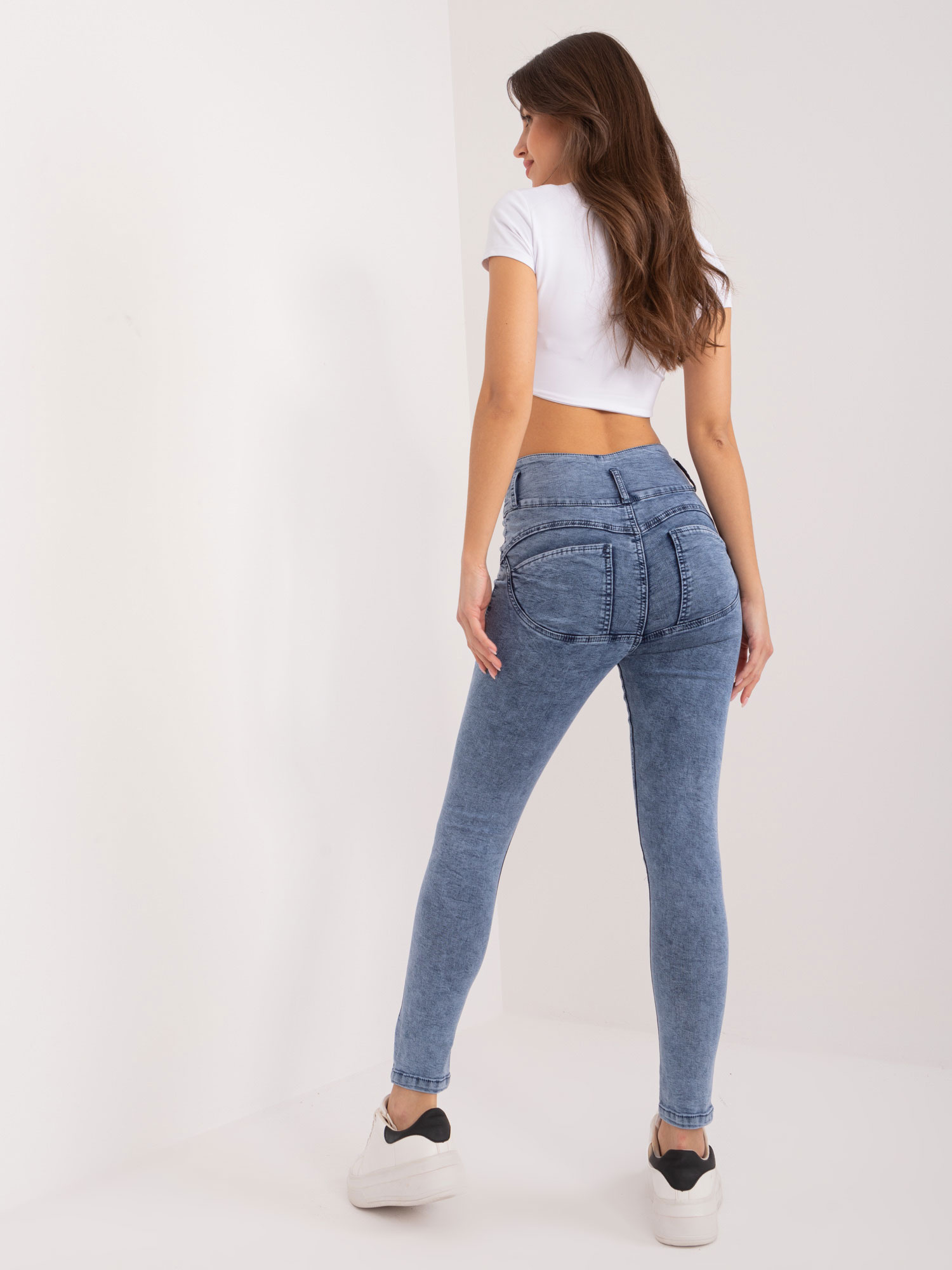 Modré džínsové nohavice s vysokým pásom NM-SP-L73.33P-blue Veľkosť: XS