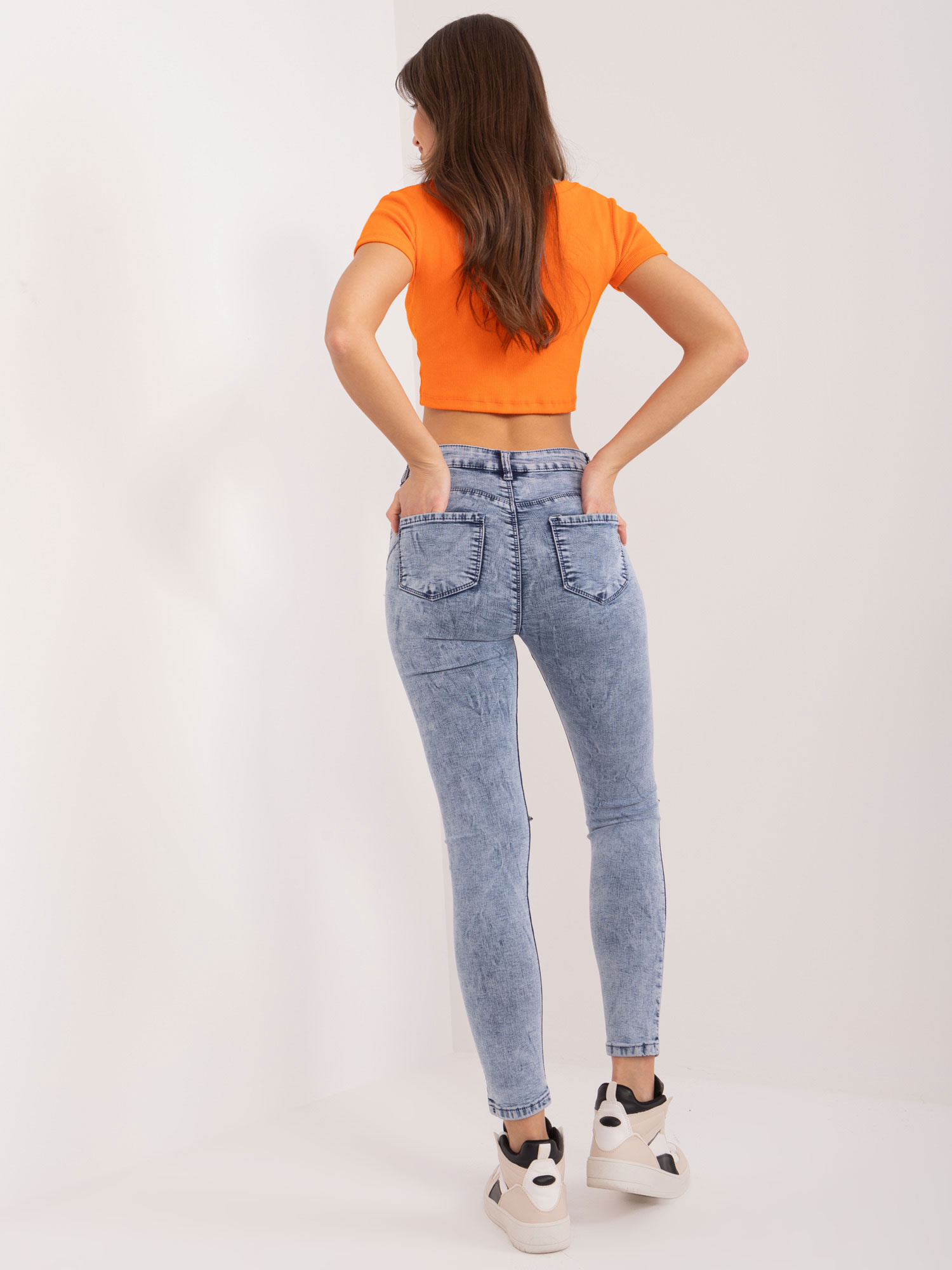 Modré dámske džínsy s dierami NM-SP-H32.12X-blue Veľkosť: XS