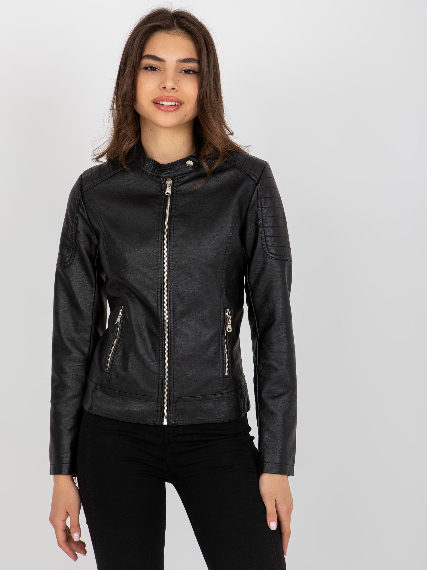 Čierna dámska koženková bunda NM-KR-F06.96P-black Veľkosť: S