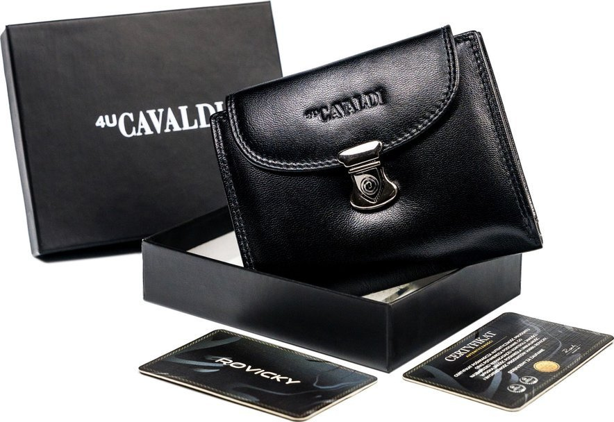 Cavaldi Čierna kožená peňaženka so sponou M258 RD-19-GCL-6382 BLACK Veľkosť: ONE SIZE