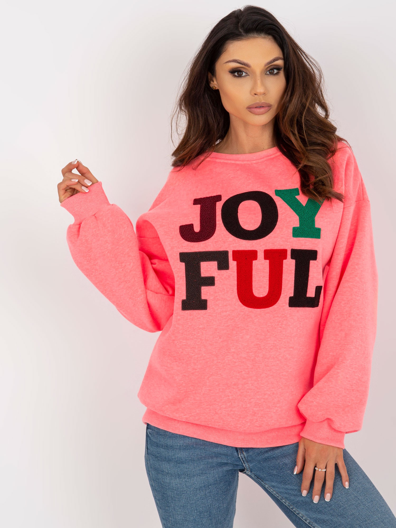 Neónovo-ružová mikina s nápisom EM-BL-617-5.00X-fluo pink Veľkosť: ONE SIZE