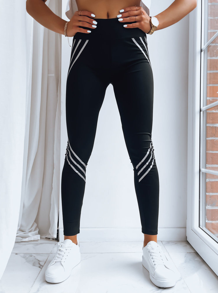 Čierne dámske legíny s prúžkami TERINI UY1420 Veľkosť: L/XL
