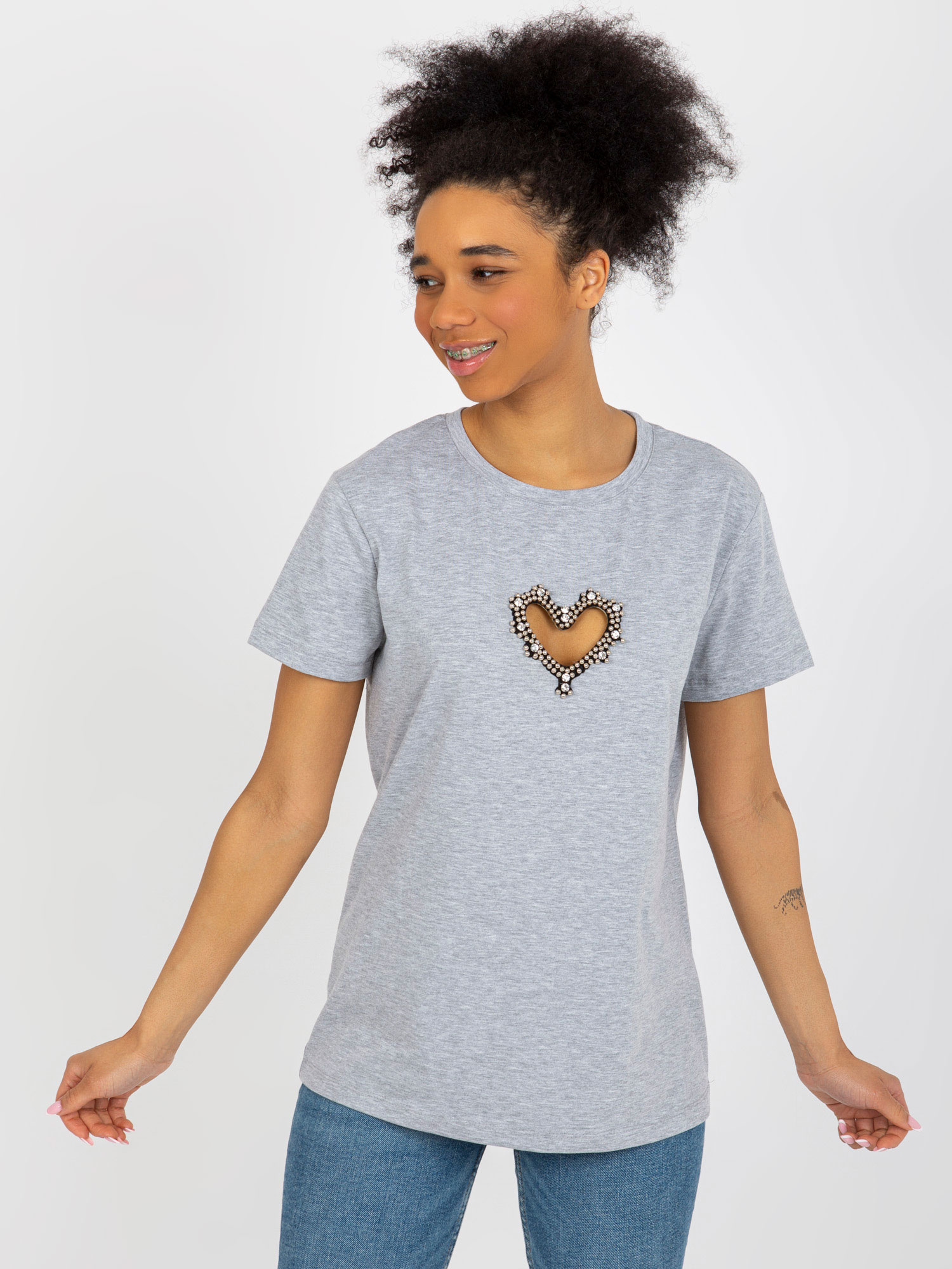 Sivé tričko s prestrihom srdca FA-TS-8470.03X-grey Veľkosť: ONE SIZE