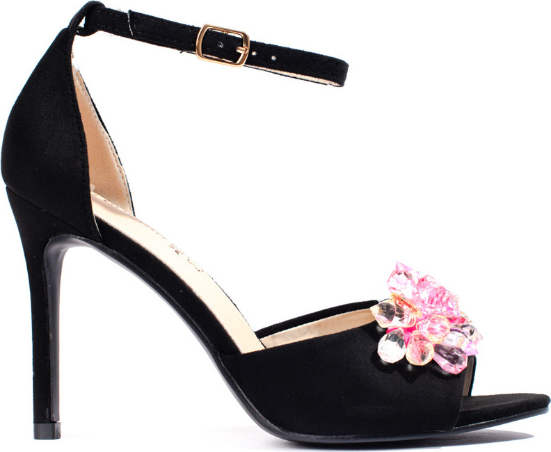 Čierne sandále s ozdobou na vysokom podpätku GD-FL1093B/B Veľkosť: 37