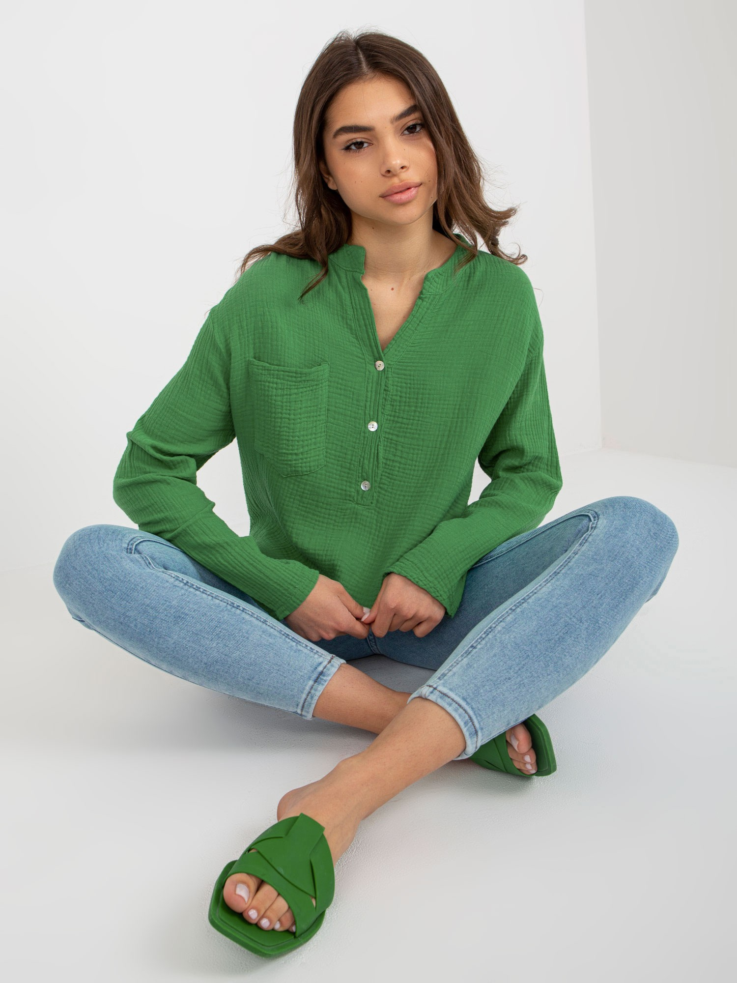 Zelená košeľa na gombíky -TW-KS-BI-1144.07-green Veľkosť: S