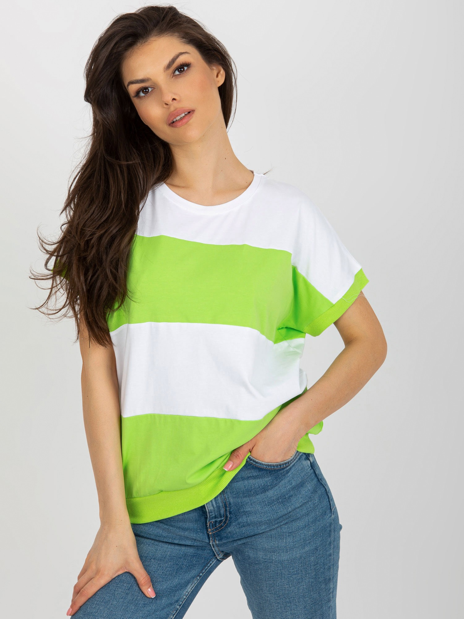 Bielo-limetkové pruhované tričko RV-BZ-8640.36X-white-limon Veľkosť: L/XL