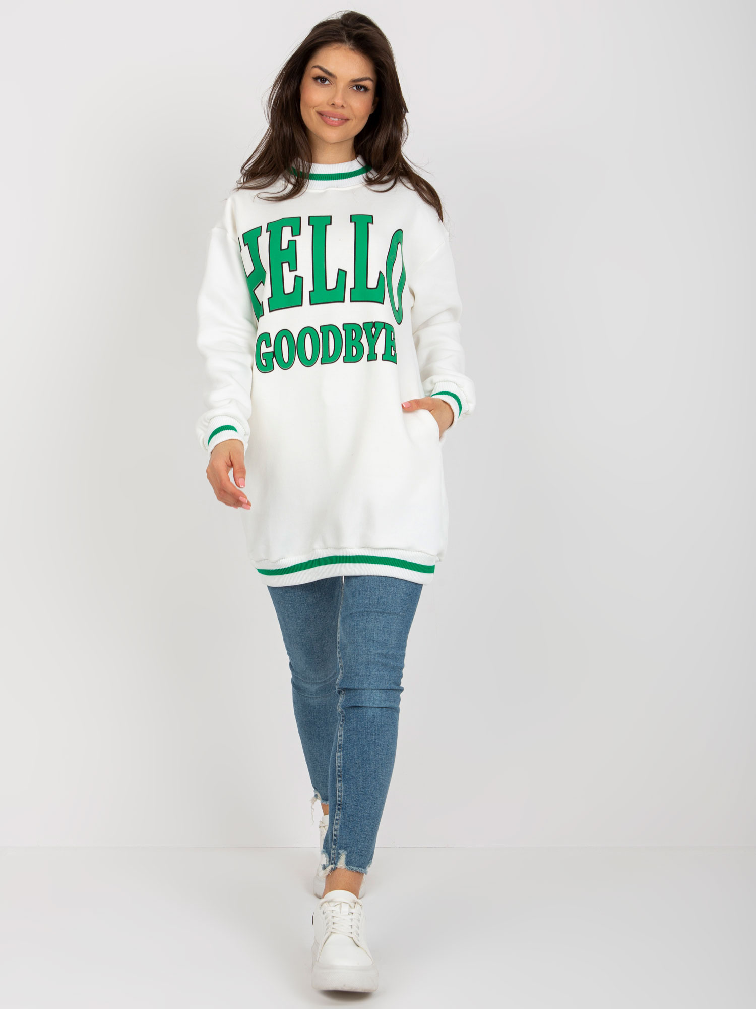 Biela dlhá mikina bez kapucne s potlačou EM-BL-775.64-white Veľkosť: ONE SIZE