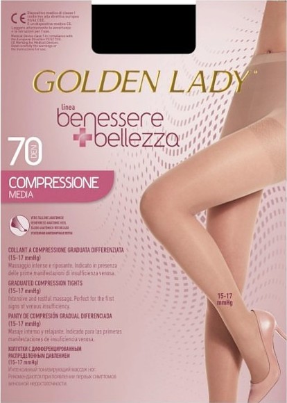 Čierne silonky Golden Lady Benessere Bellezza Compressione Media 70 den Veľkosť: M, Barva: piesková