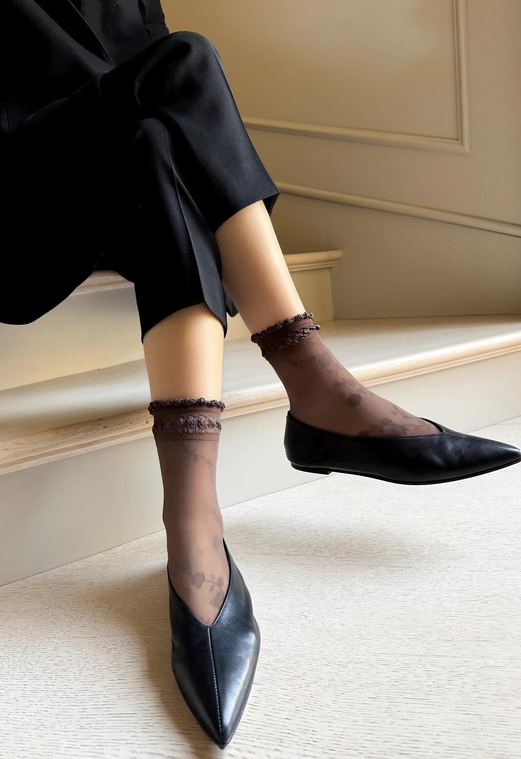 Silonkové ponožky s čipkou Veneziana Galena Veľkosť: ONE SIZE, Barva: Čokoládová