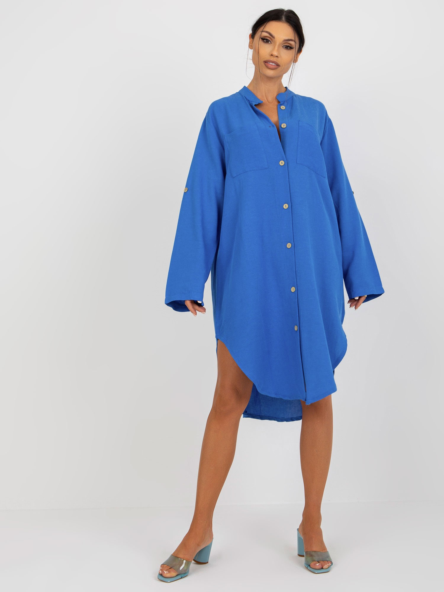 Modré košeľové midi šaty TW-SK-BE-199D.85P-blue Veľkosť: S/M