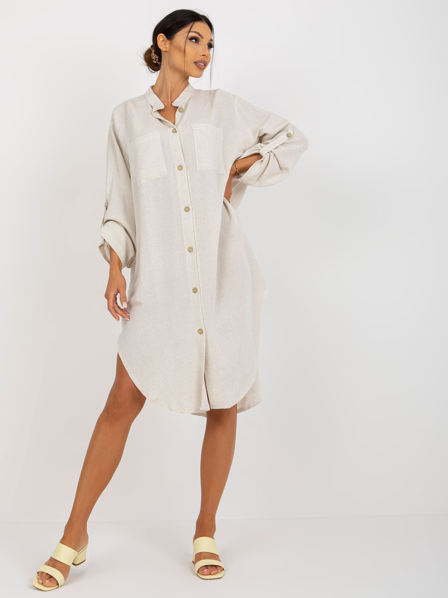 Svetlobéžové košeľové midi šaty TW-SK-BE-199D.85P-light beige Veľkosť: L/XL