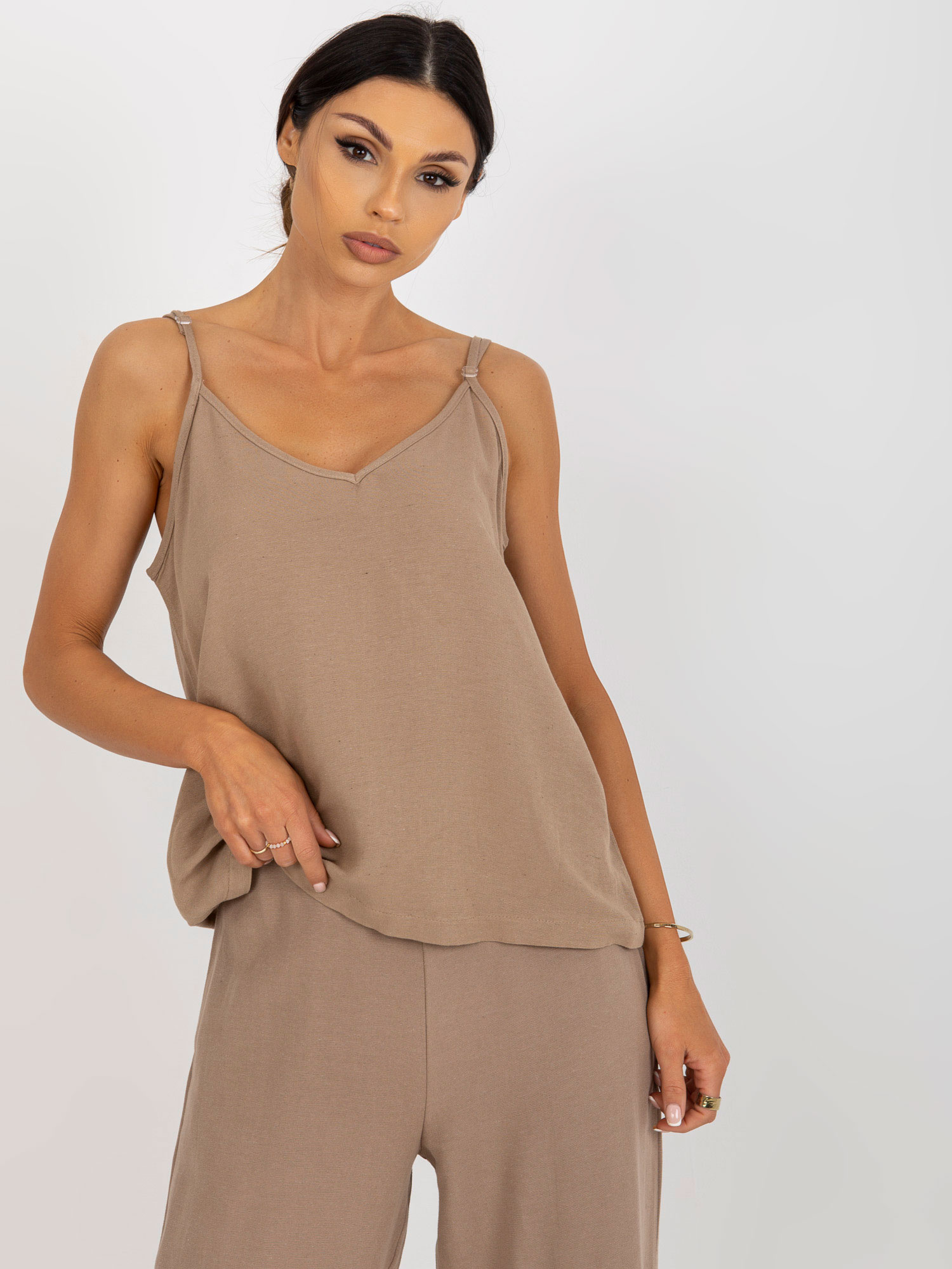 Tmavobéžové dámske tielko TW-TP-BE-A290.33P-dark beige Veľkosť: L