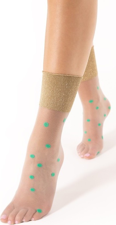 Silonkové ponožky - zlatý lem, zelené bodky - Fiore G 1146 Brodway 20 deň Veľkosť: ONE SIZE, Barva: zeleno-zlatá