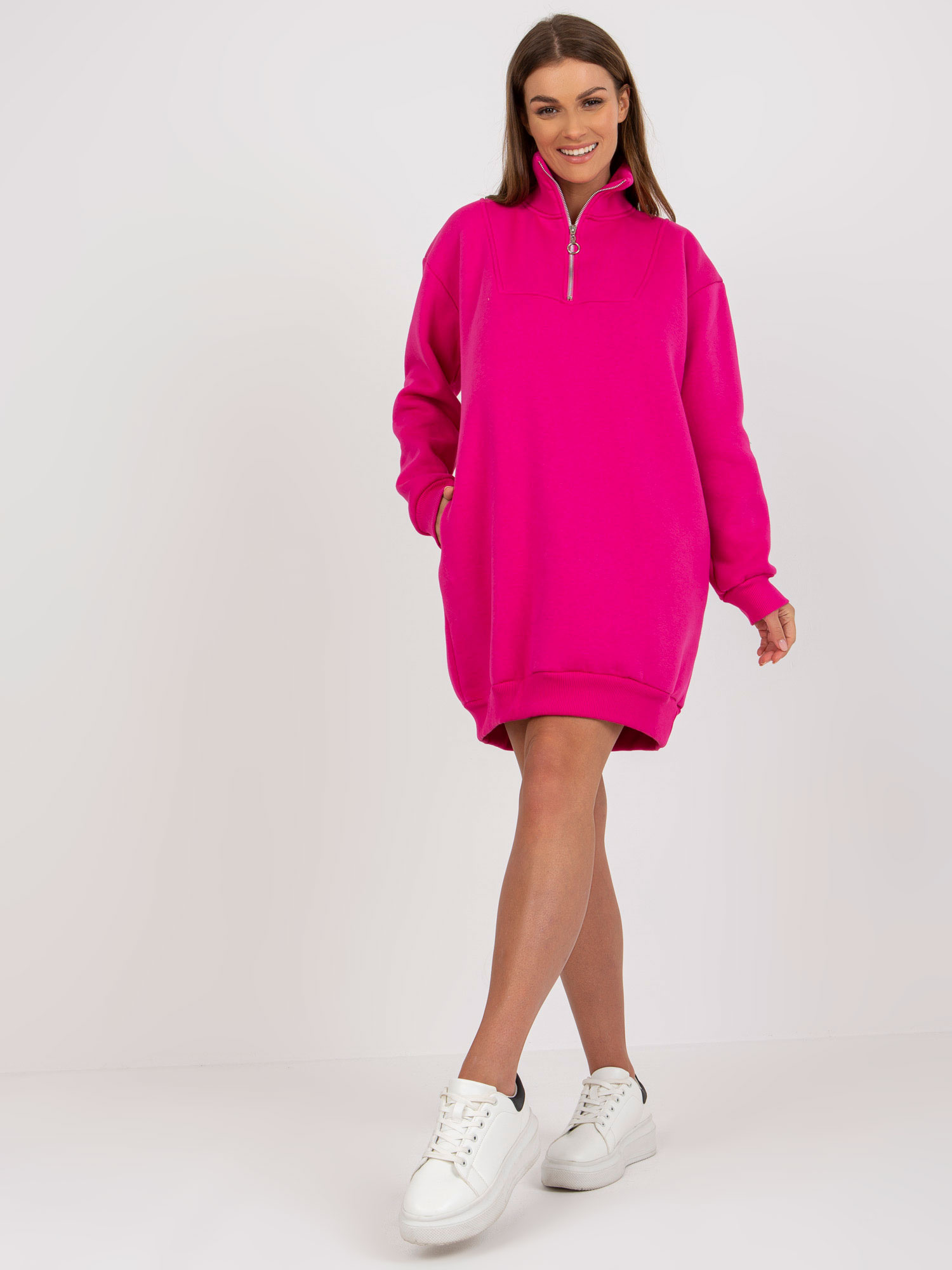 Tmavoružové oversize mikinové šaty EM-BL-773.04-dark pink Veľkosť: ONE SIZE