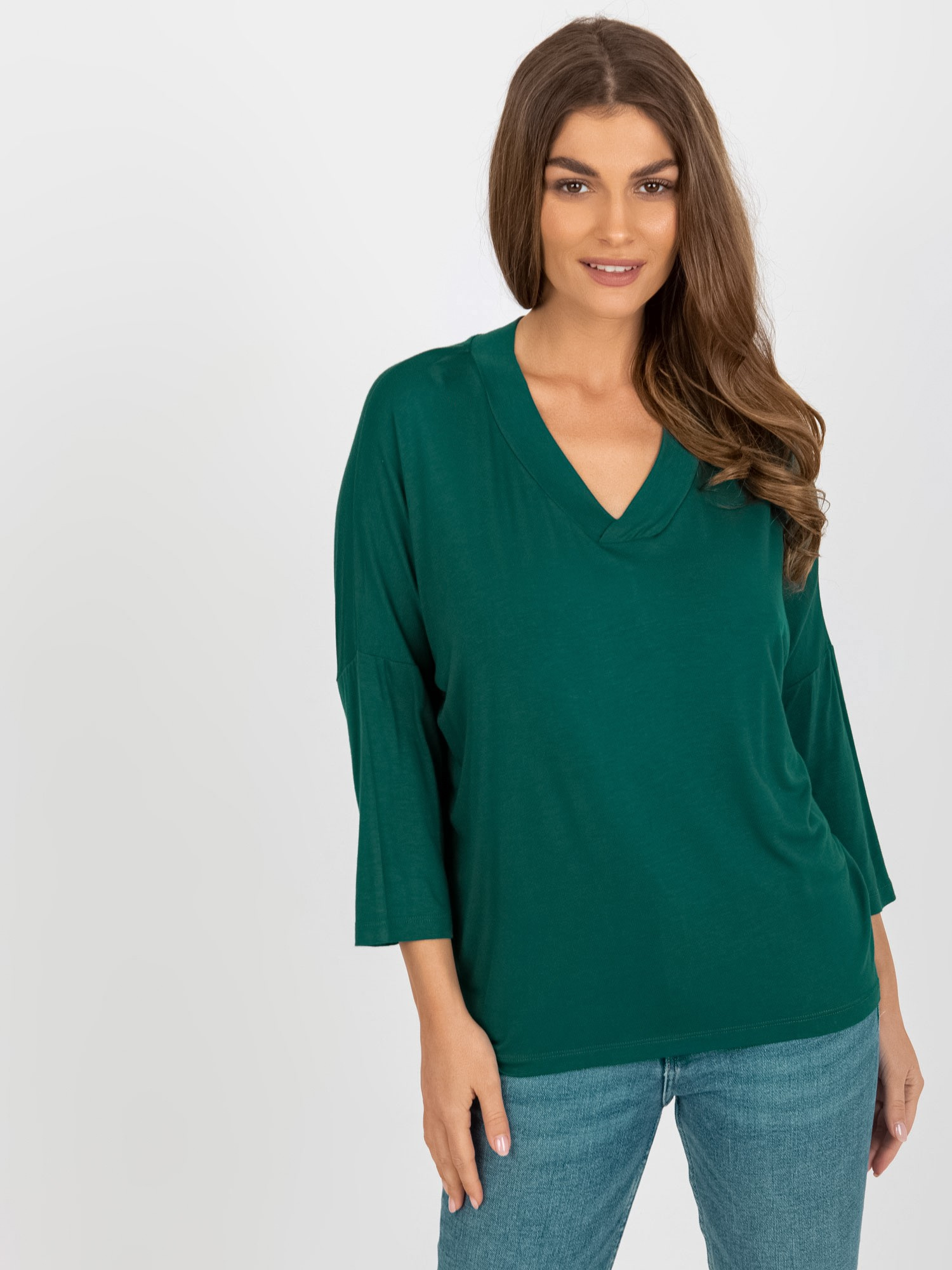 Tmavozelená jednofarebná blúzka s 3/4 rukávom RV-BZ-8630.94-dark green Veľkosť: ONE SIZE