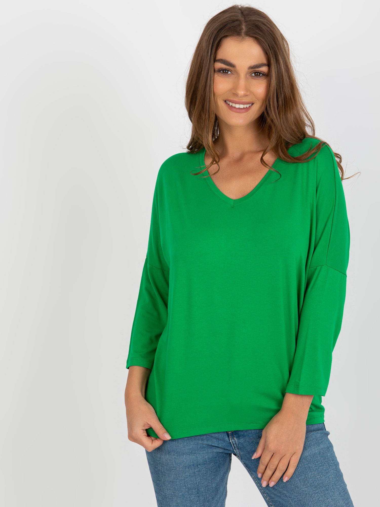 Zelená jednofarebná blúzka s 3/4 rukávom RV-BZ-7663.05-green Veľkosť: ONE SIZE