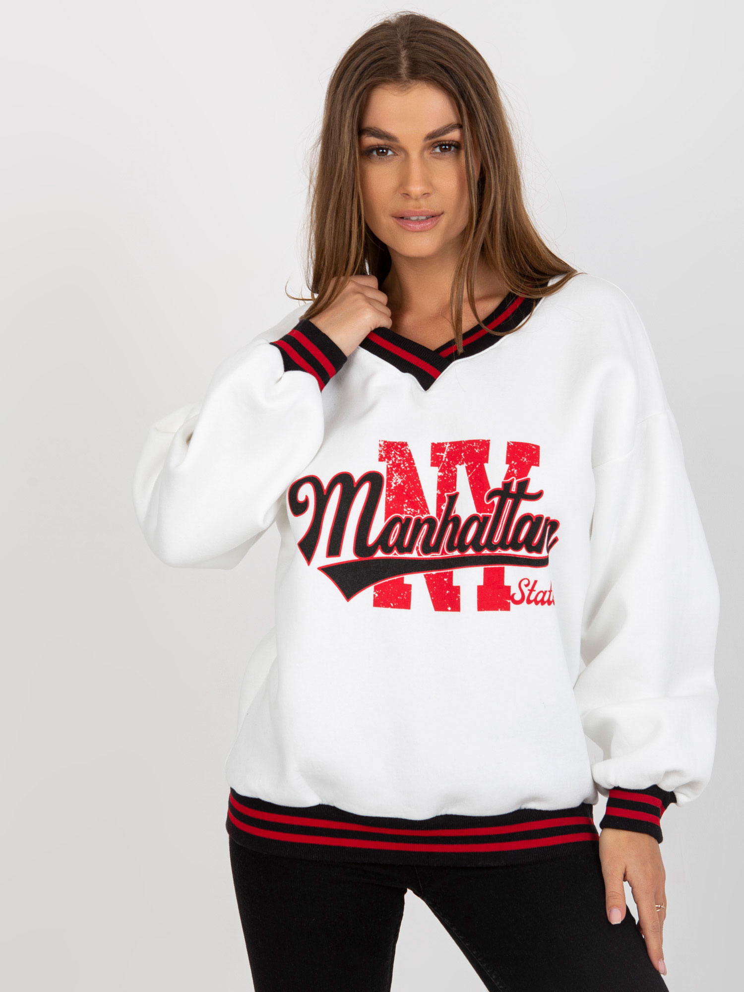 Biela mikina bez kapucne s nápisom EM-BL-754.38-white Veľkosť: ONE SIZE